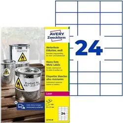 Avery Zweckform Wetterfeste Folien-Etiketten weiß 70 x 37 mm » L4718-20« weiß