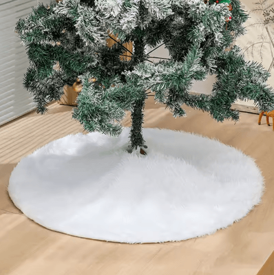 Inspire Picks 150cm White Plush Christmas Tree Skirt Faux Fur Snowflake Holiday Tree Mat white 1.2m
