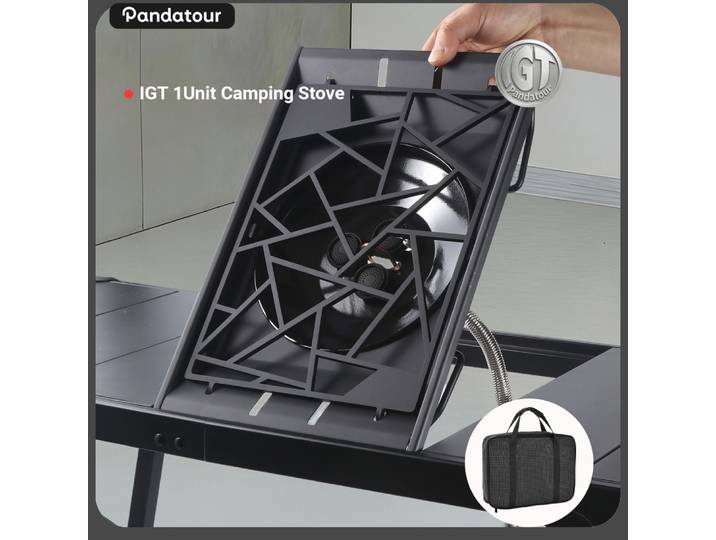 Réchaud de camping Pandatour IGT 1 unité, coupe-vent, facile à installer, réchaud de table extérieur en acier inoxydable, allumage en un clic, brûleur de pique-nique