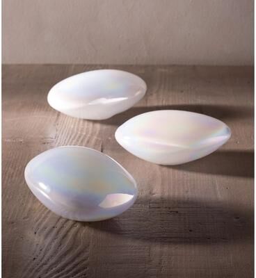 Evergreen Organic Shaped Iridescent Glass Stones, Set of 3 White