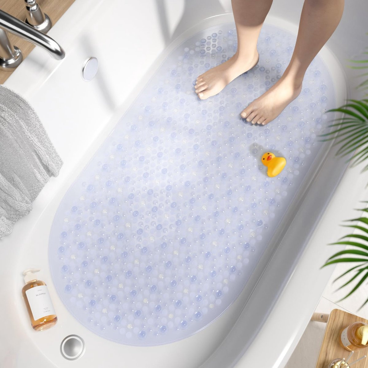 Ovale antislip badmat met zuignappen, transparant en schimmelwerend
