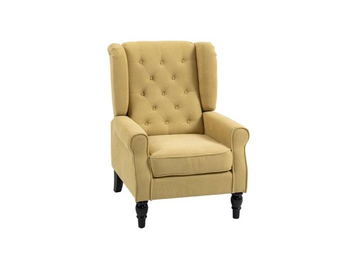 HOMCOM Wingback Accent Chair Retro Upholstered Button Tufted Occasional Chair for Living Room and Bedroom Yellow