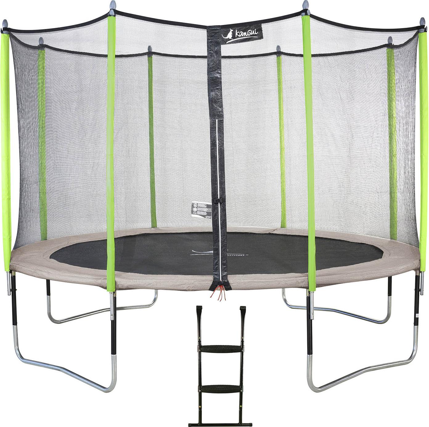 Gartentrampolin Ø 360cm + Netz + Leiter - JUMPI 360 - Taupe/Grün