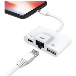 DLH Lightning To Ethernet For Iphone Ipad, Dockingstation + USB Hub, Weiss