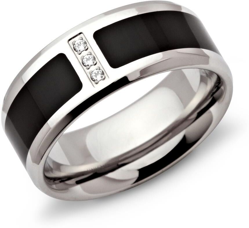 Unique Edelstahlring Ionic Black Plating Zirkonia schwarz