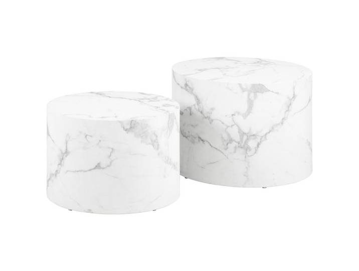 Couchtischset, Weiß, 2-teilig, Marmoroptik, rund, 58x50x50 cm, Wohnzimmer, Wohnzimmertische, Couchtische, Couchtische Marmoroptik