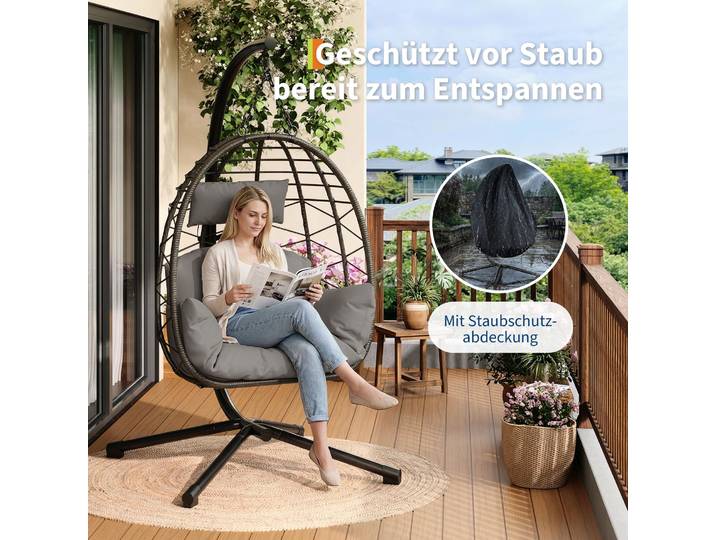 Fauteuil suspendu en forme d'œuf, hauteur réglable, structure en métal, chaise hamac intérieure/extérieure avec coussin/appui-tête/pour jardin, patio, balcon