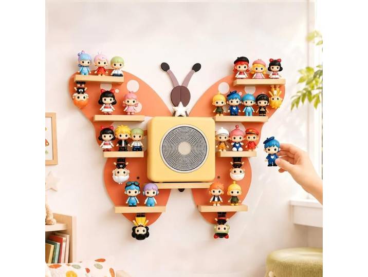 Étagère Murale Tonies en Bois Design Papillon Magnétique pour 30-40 Figurines et Toniebox Rangement Décoratif et Support