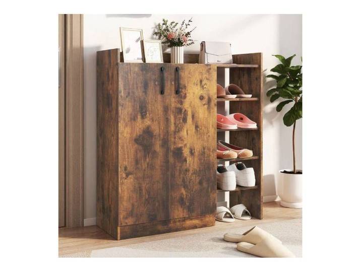 Meuble chaussures entrée marron rustique 2 portes 4 niches étagères réglables style campagne rangement vestiaire