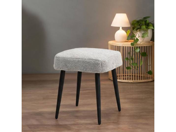 Pouf carré effet cachemire soft gray 42x42 cm structure acier intérieur