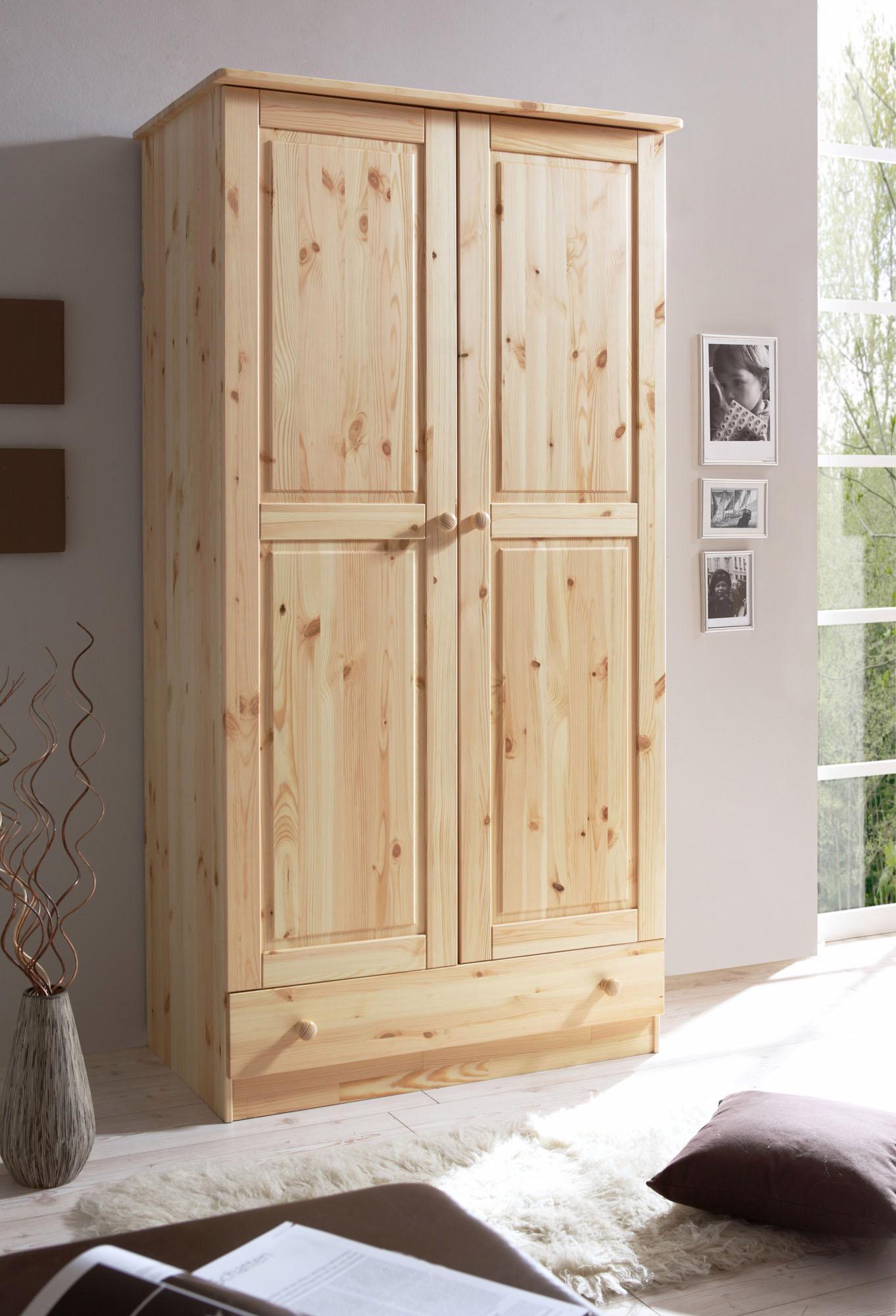 Kleiderschrank TICAA "Moritz", beige (kiefer massiv natur), B:96cm H:187cm T:54cm, Massivholz, Schränke, Kleiderschrank
