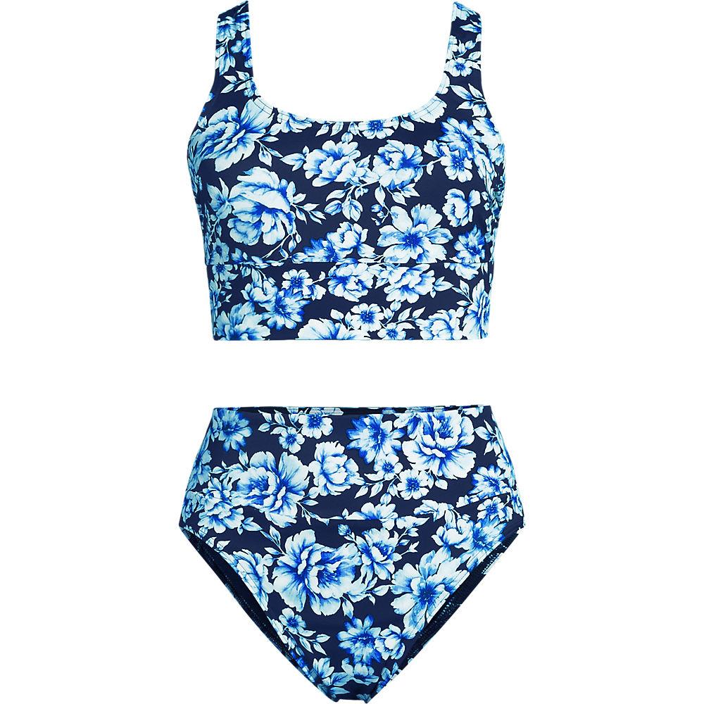 Komfort-Midkini, Damen, size: regular, Blau, Elasthan/Metall/Nylon-Mischung, by Lands' End