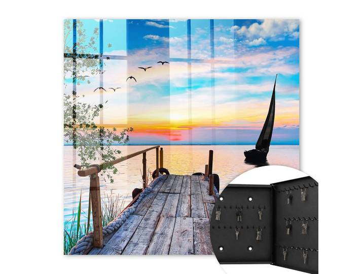 SCHLÜSSELBOX Schwarz 30x30 cm- Türöffnung nach rechts - Friedliche Landschaft