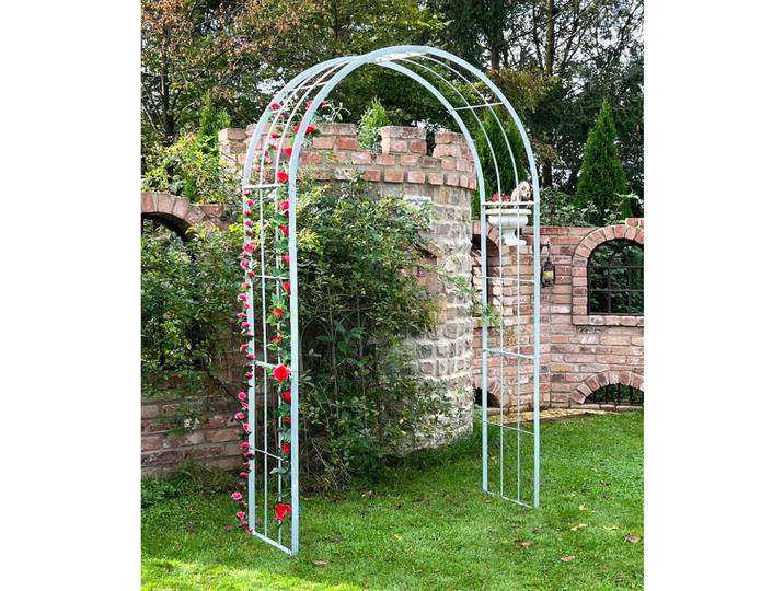 DanDiBo Rosenbogen Metall Verzinkt Massiv 140 cm Torbogen, Silberfarben, 140x232x40 cm, Dekoration, Gartendeko
