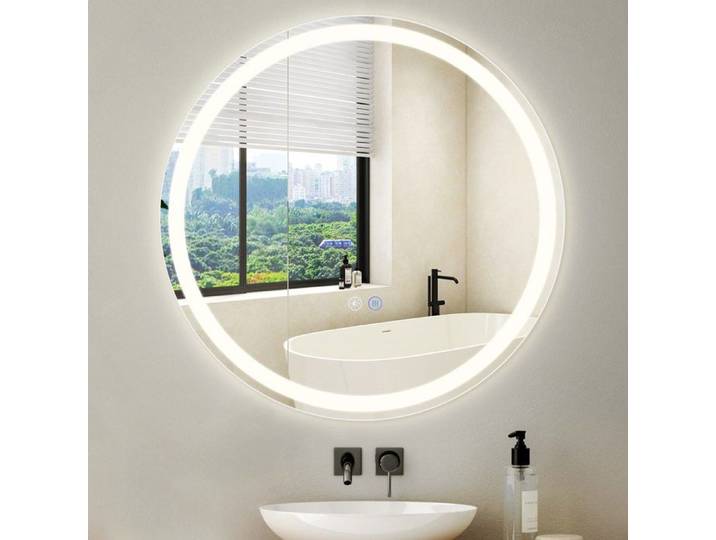 Homefire Miroir lumineux salle de bain - Rond 70 cm LED mural interrupteur tactile antibuée IP44 réglable 3000K-6500K