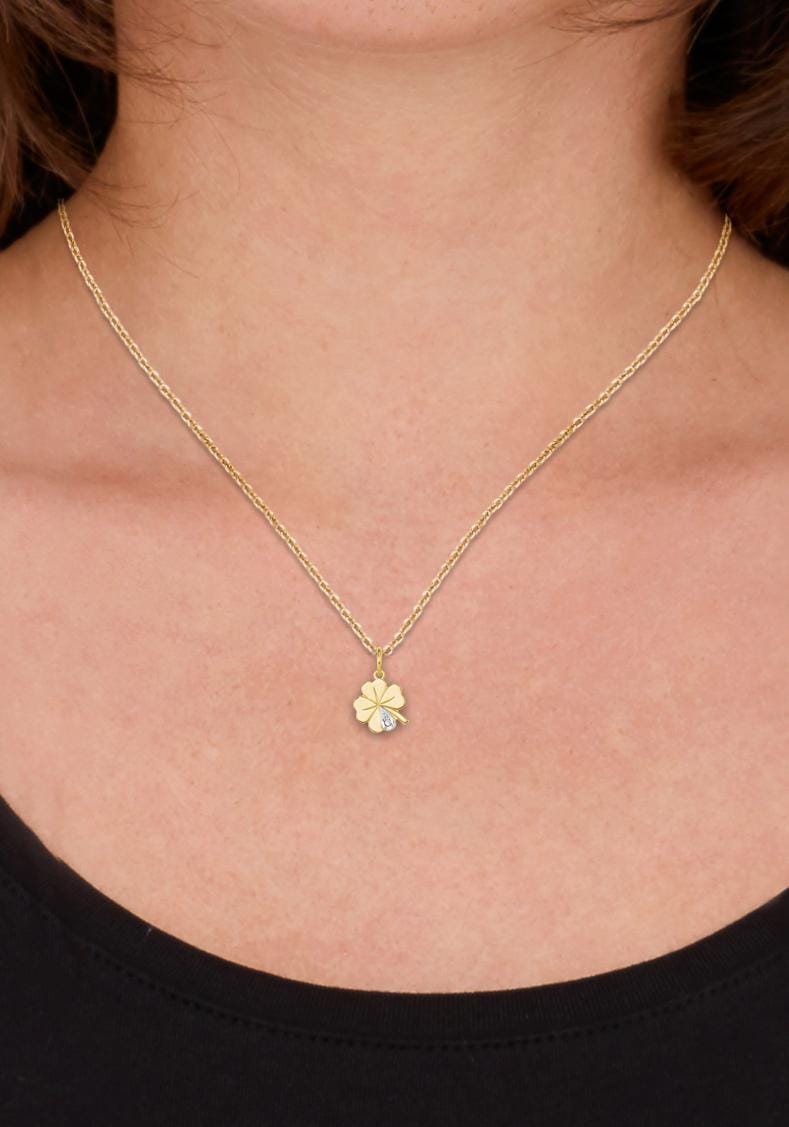 Kettenanhänger AMOR "Kleeblatt", gold (gelbgoldfarben, weißgoldfarben, wweiß), Schmuckanhänger, Damen, Diamanten Gelbgold 585, 0,59 g, Diamanten, Gelbgold 585, Kettenanhänger, mit Diamant