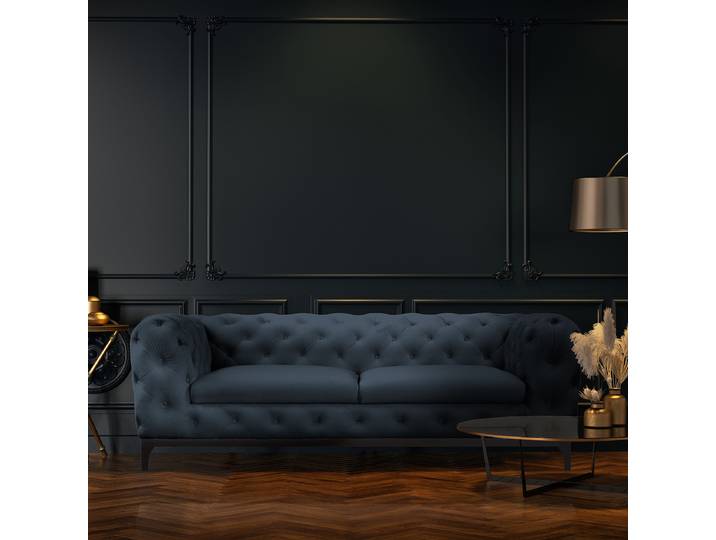 2,5-Sitzer Sofa Blau Samt Ravi 225 x 75 x 100cm Glamour