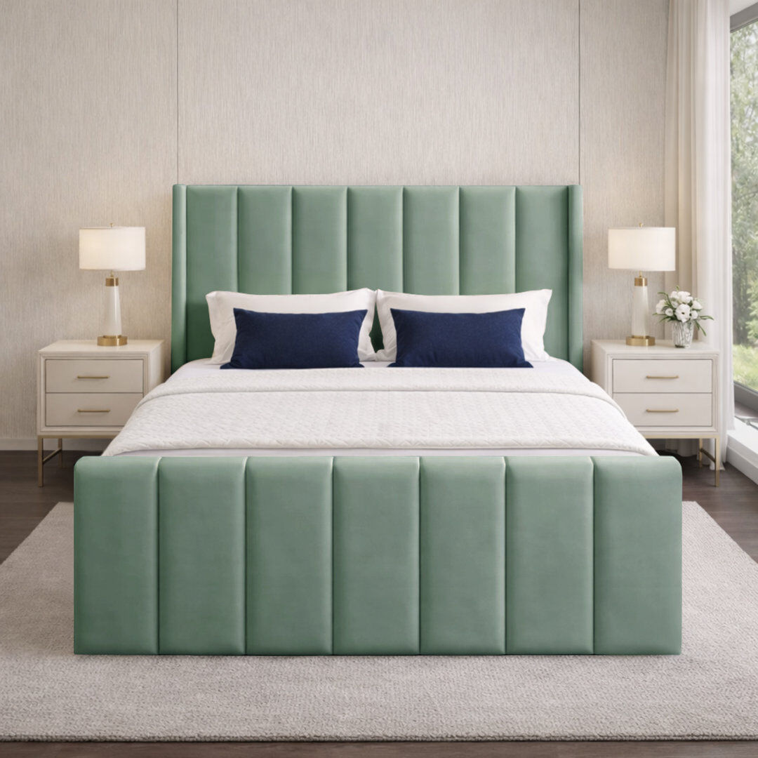17 Stories Premium Wingback Storage Bed Frame Duck Egg King (5')