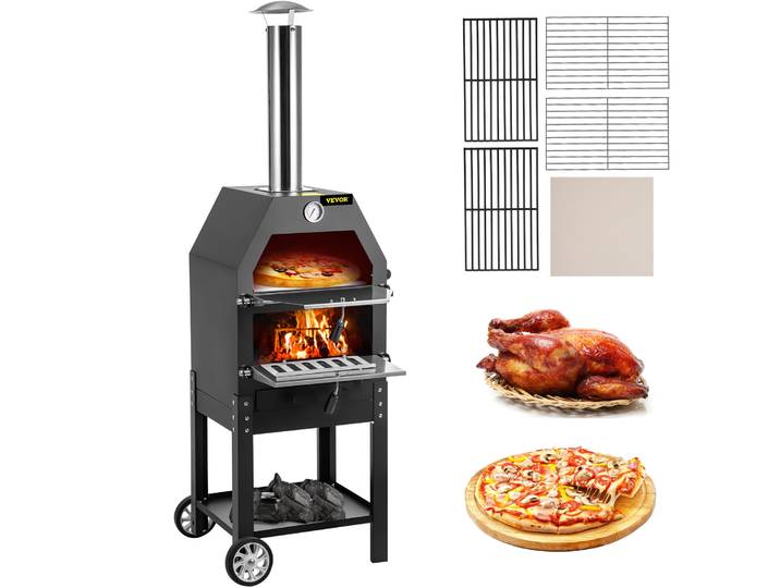 VEVOR Four de cuisine Outdoor\, 30 cm Taille de la pizza 2couches charbon Cuisinière de jardin Four à pizza 458x464x1418 mm Four de cuisine Four de tente\, 500 ℃ Cuisine de jardin Four à pizza Grill Four à pizza avec pierre à pizza