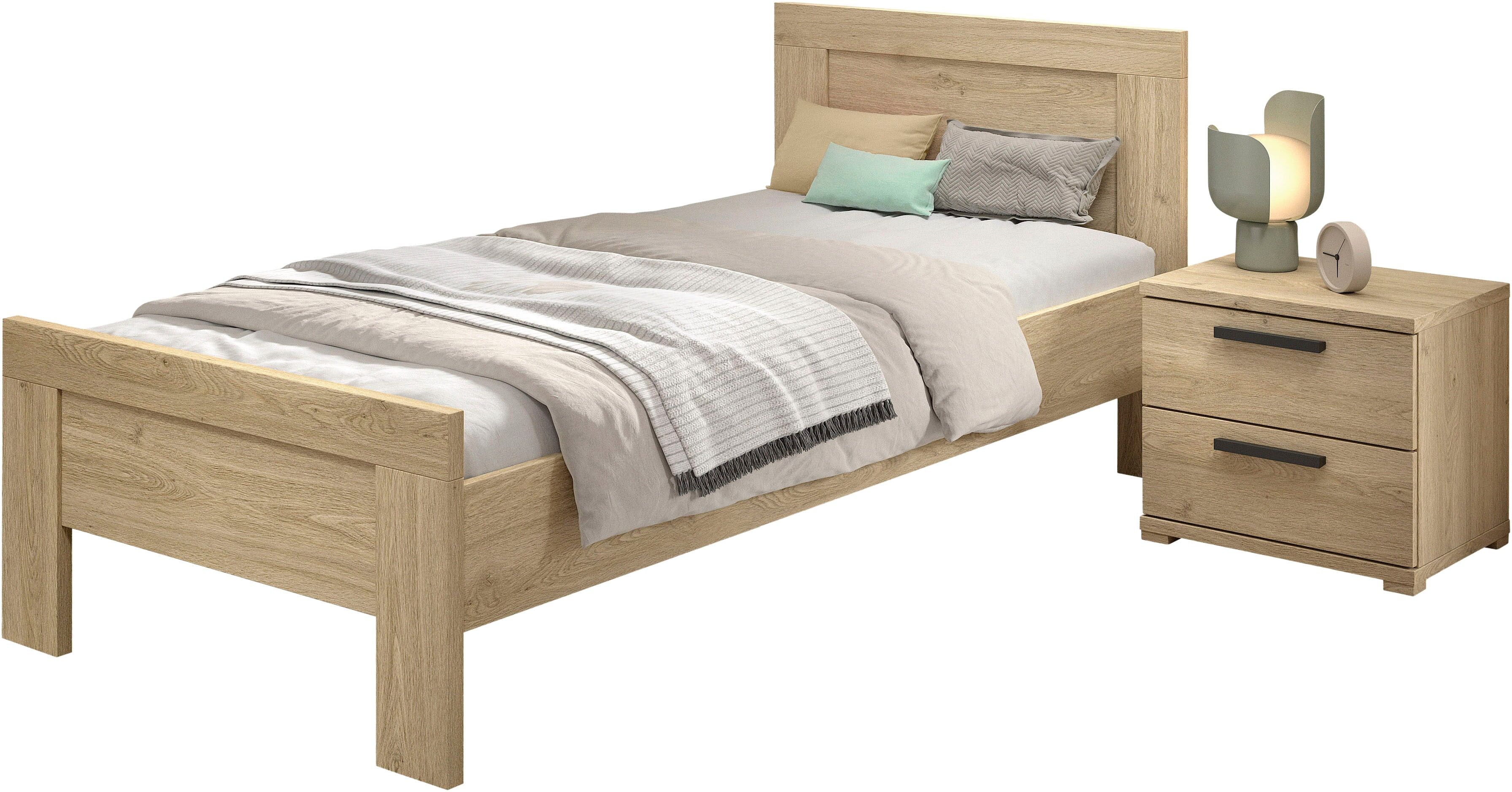 Jugendzimmer-Set VIPACK "SAM - Bett und Nachtkonsole, gradliniges Design in wohnlichem Dekor", braun (eiche dekor), ohne Matratze, B/H: 90cm x 200cm, Schlafzimmermöbel-Sets, Jugendzimmer-Set, die Oberfläche ist pflegeleicht, in der Ausführung Eiche Dekor 