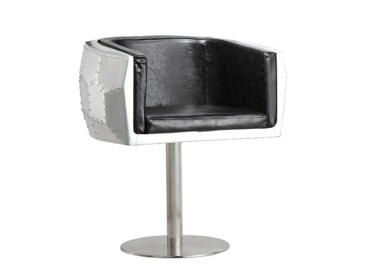 JVmoebel Esszimmerstuhl Eleganter Lederstuhl in Schwarz mit Aluminium-Design, Made in Europa