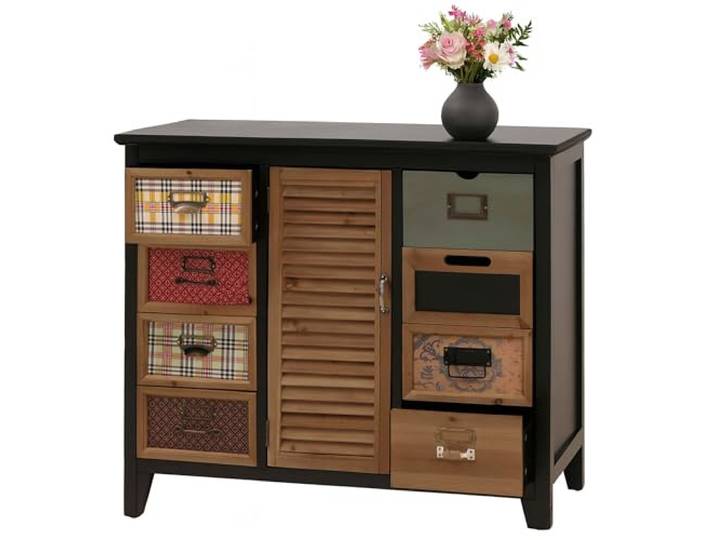 Mendler Apothekerkommode HWC-O63 Fensterladenoptik bunt - Korpus schwarz