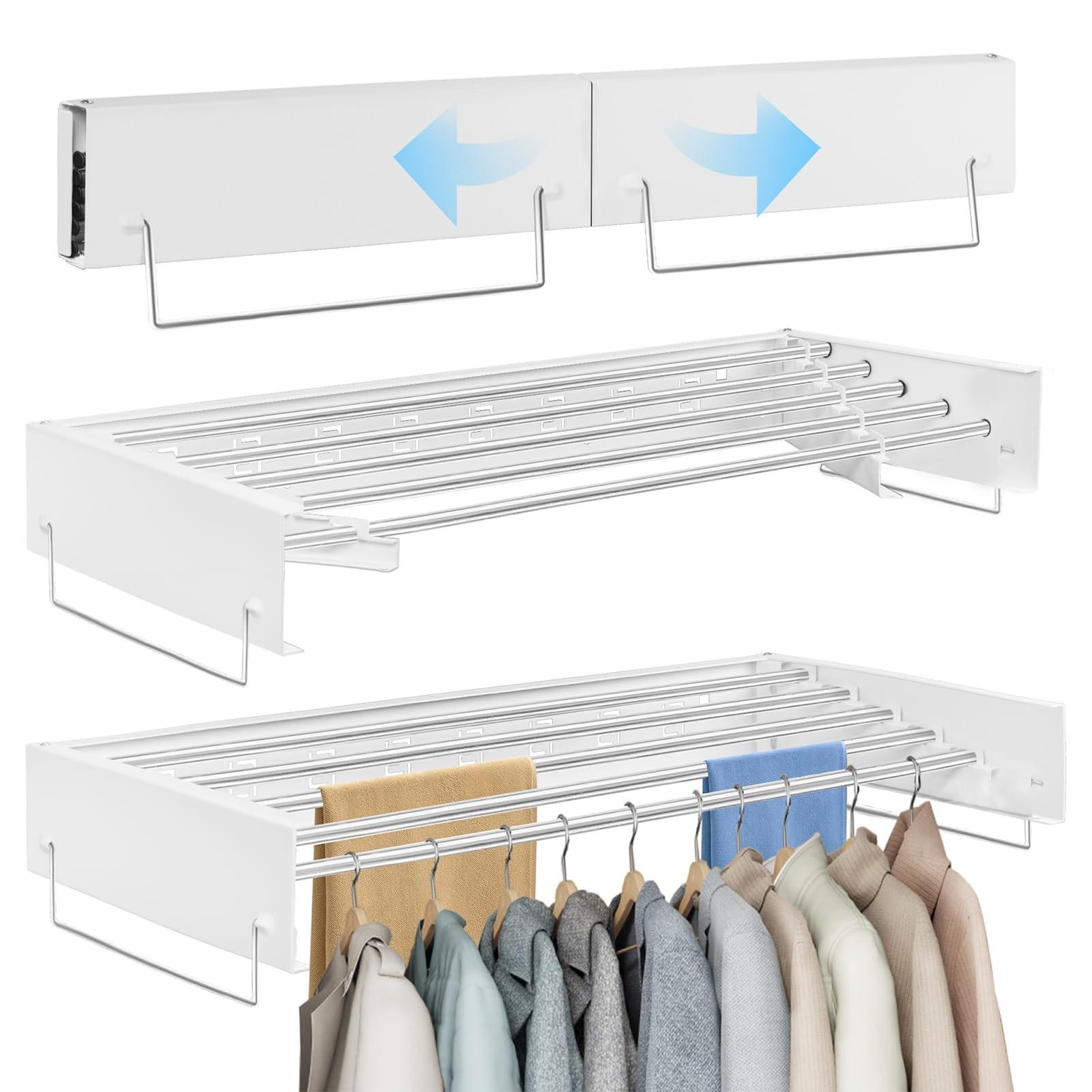 Merkloos Wandmontage droogrek - Wit - 80 cm uittrekbaar - 5 hanglijnen