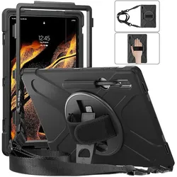 DLH Rugged Protection Galaxy Tab S8 Ultra (Samsung Galaxy Tab S8 Ultra), Tablet Hülle, Schwarz