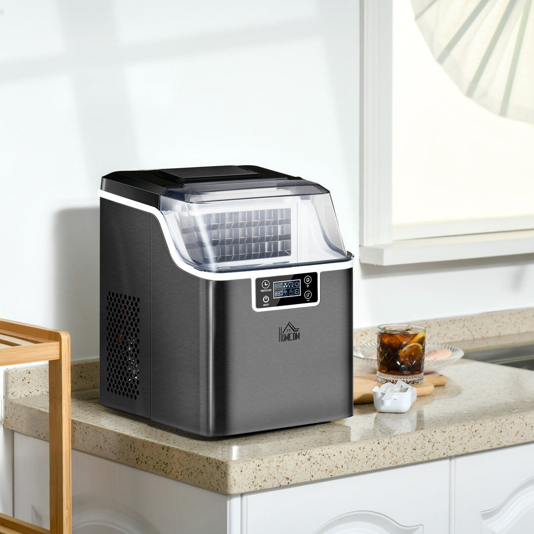 HOMCOM Ice Maker Machine Counter Top Ice Cube Maker Black 37.1cm H X 25.2cm W X 36cm D