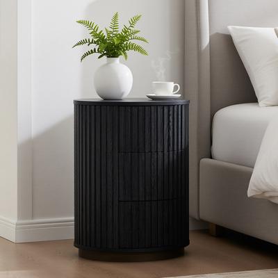 ACCOHOHO "24"" Tall Fluted Nightstand, Round Side Table with Push-to-Open Drawers"