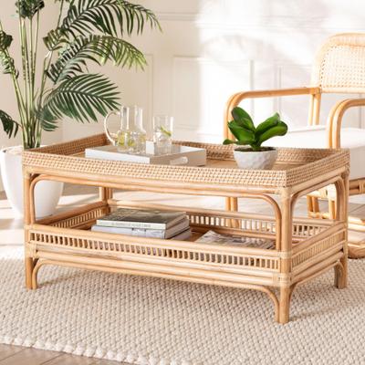 Lombok Modern Bohemian Natural Rattan Coffee Table by Bali & Pari in Natural (Size OS)