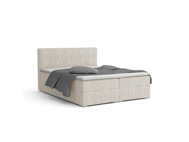Deine Möbel 24 Boxbett LON IV 140/200 in Cord Ecru H3, Holz, H3, 140x200 cm, Schlafzimmer, Betten, Boxspringbetten