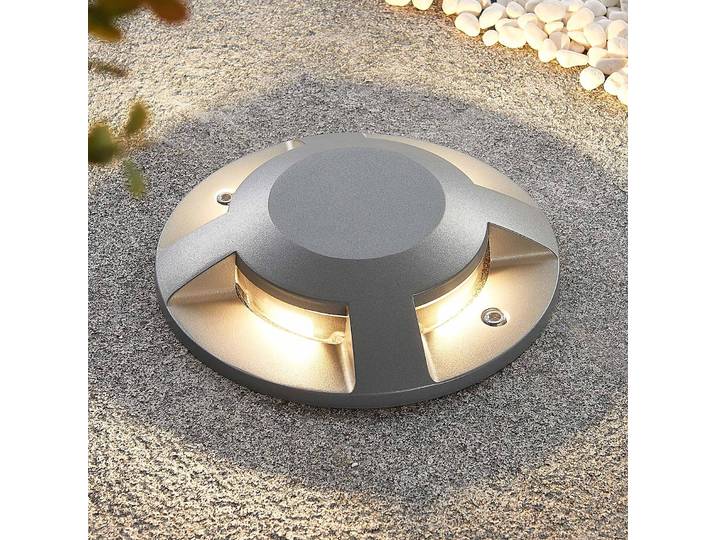 Lucande LED-Bodenstrahler Jeffrey, silber, 4 Lichtaustritte Jeffrey, alu / grau / zink, Aluminium, Modern