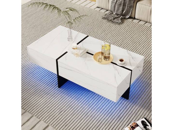 Luscriate - table basse rectangulaire design marbre lumineux avec LED et 3 tiroirs push-open - 100x50x34.5cm - blanc
