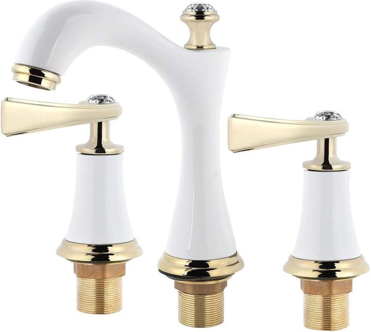 Moderne Markenlos Wastafelkraan met twee handgrepen - Wit mat - Messing - Voor badkamer en keuken