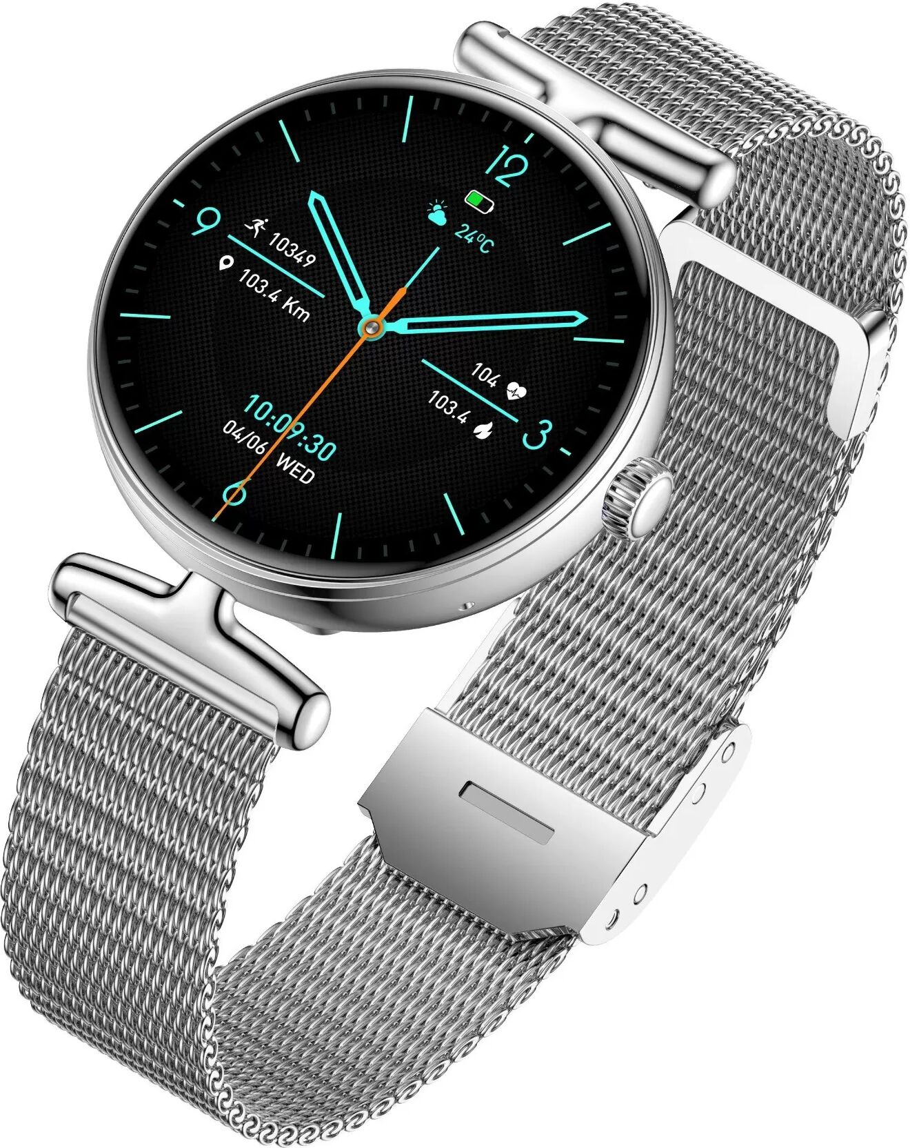INF Silberne Multifunktionale Smartwatch mit AMOLED-Display, Bluetooth-Anruf und Gesundheitsüberwachung
