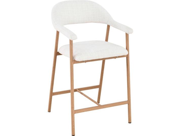 Barhocker Holz, Metall, Textil Eichefarben, Beige
