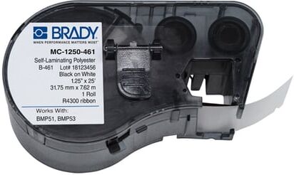 Brady MC-1250-461-AW Etiquetas de poliéster laminado de 31,75 mm x 7,62 m