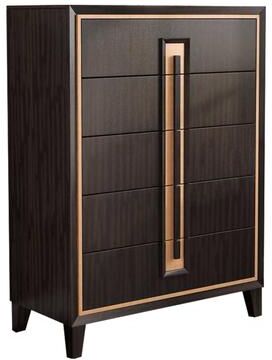 Benjara Yada Tall Dresser Chest, 5 Drawers, Espresso Brown Solid Wood, Gold