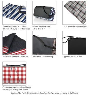 Picnic Time - XL Navy Blue Outdoor Picnic Blanket Tote