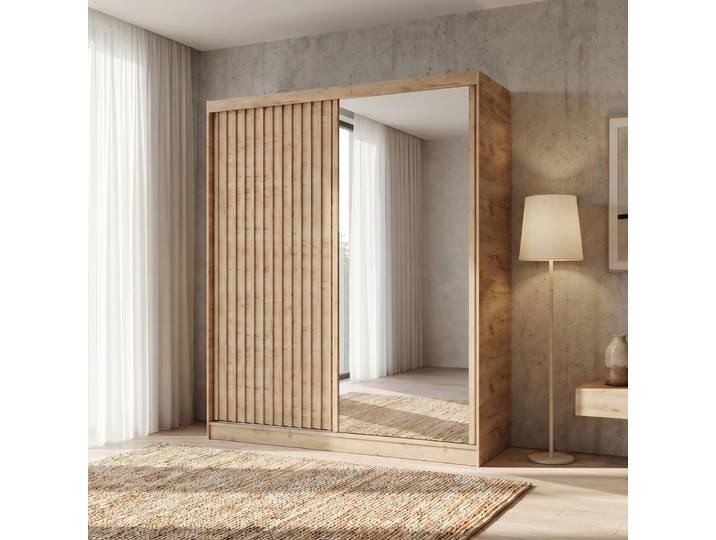 BEAUTYSOFA Kleiderschrank DONATELLO 180 cm Artisan/Artisan mit Spiegel, Lamellen und 2 Schubkasteneinsatze, Schwebetürenschrank modern