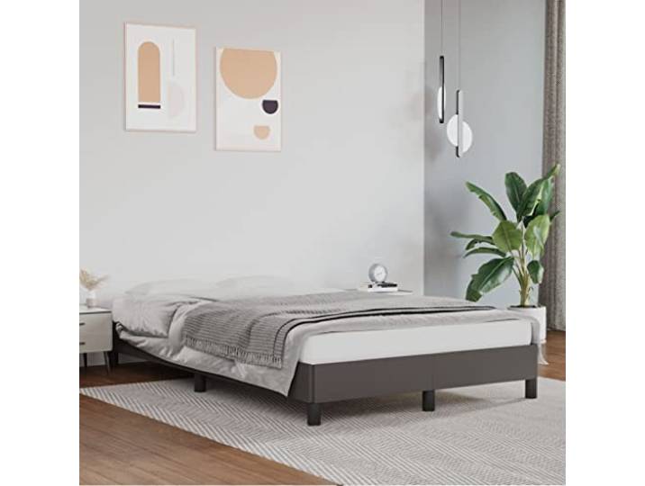 Kunstleder Bettgestell mit Stützbeinen und Sperrholzlatten Polsterbett Grau Bettgestell ohne Matratze Grau 120x190 cm Kunstleder Bettrahmen mit Kopfteil Stabil Schlafzimmer Möbel