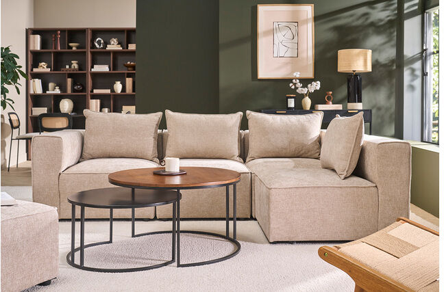 Miliboo Runde ineinanderstellbare Couchtische aus massivem gebeiztem Mangoholz und schwarzem Metall (2er-Set) TAHL