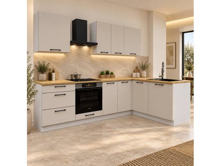 ROYAL24_MARKT Winkelküche KS41-G260 - Dnoria - 260×170 cm, 8-teilig, ohne Arbeitsplatte, (Komplett Set), Beste Güte - Innovativ - Modern
