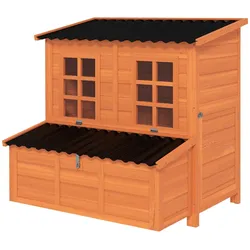PawHut Hühnerstall aus Tannenholz, Hühnerhaus mit Nestkasten für 4-6 Hühner Orange
