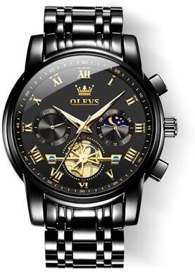 Inspired Deals OLEVS 2859 Men Quartz Watch With Luminous Display, Stainless Steel Band & 30M Waterproof black