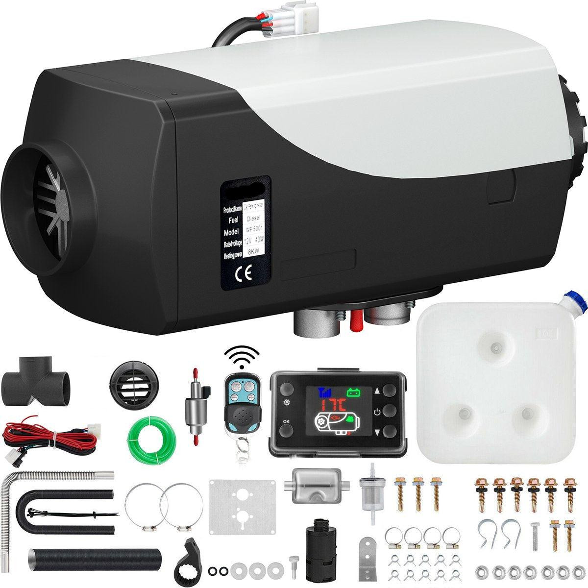 Selius Diesel standkachel 12V 8KW - Luchtverwarmer met LCD monitor en afstandsbediening - Zwart
