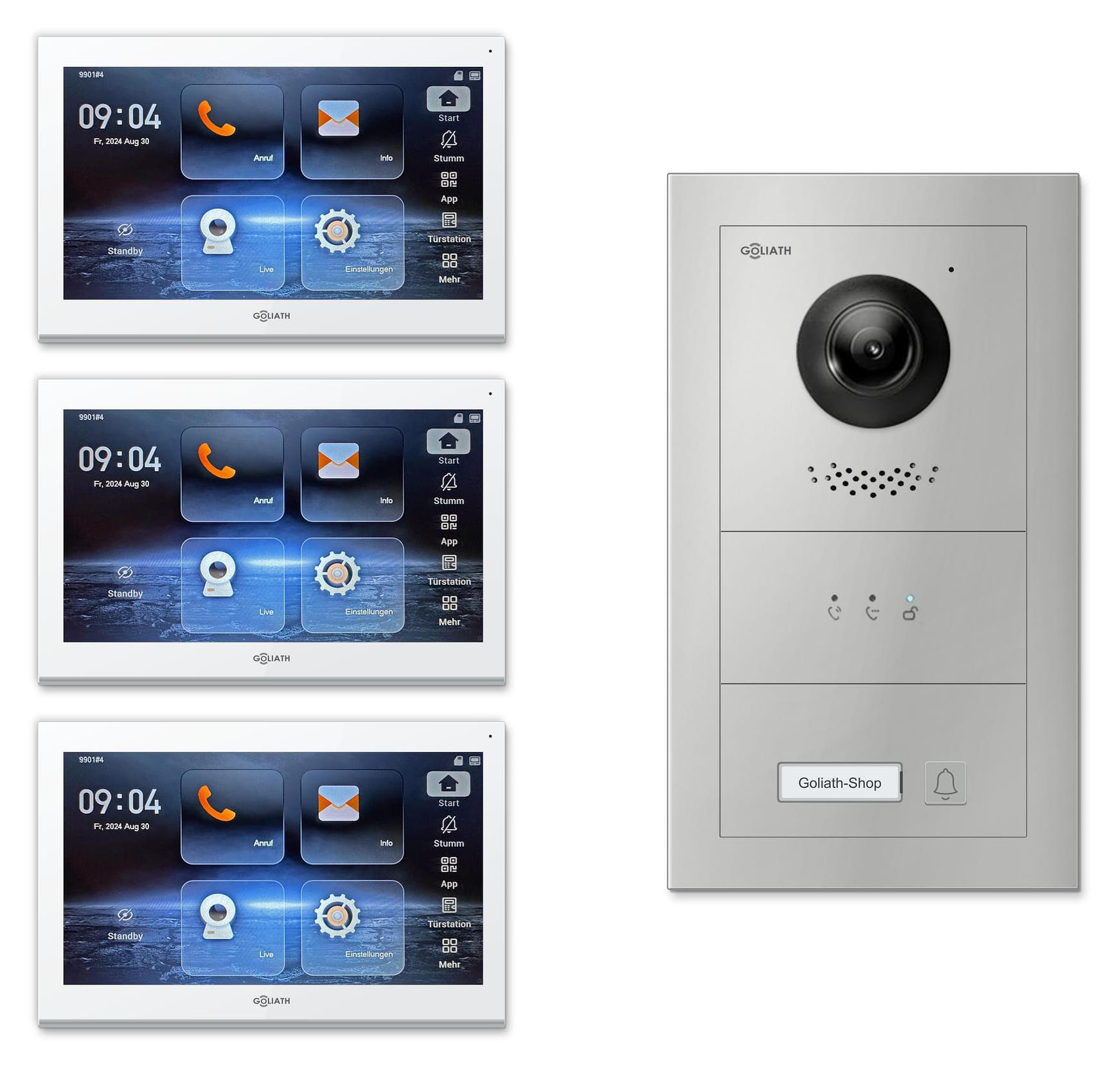 Goliath Premium IP GL-IPH102.2 Video-Türsprechanlage, 1 Familie, 3× 10 Zoll Weiß, Silber, Aufputz