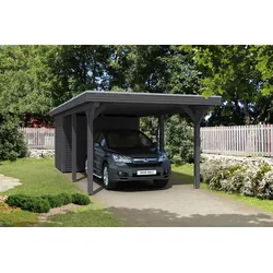 Skan Holz Spessart Einzelcarport mit Abstellraum Gr.2 355x846cm grau Holzcarport