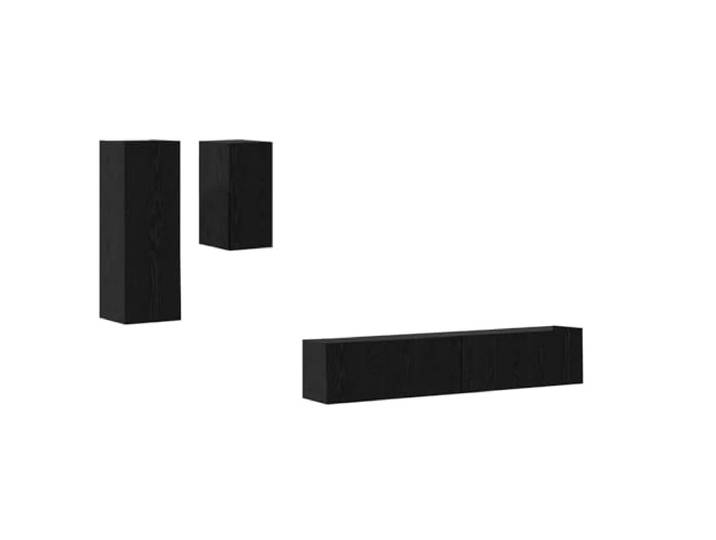 Kaorsrow Wand-TV-Schrank 3er-Set Schwarz Eichen-Optik Holzwerkstoff Platzsparende Hängeboards fürs Wohnzimmer mit Klapptüren für geordnete Mediengeräte und Dekoration.